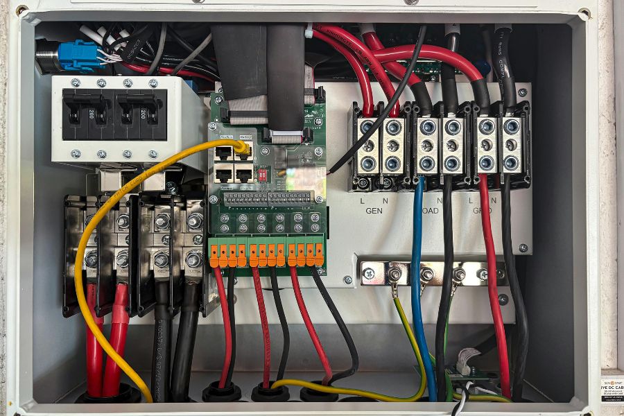 Detailed interior of an electrical control panel